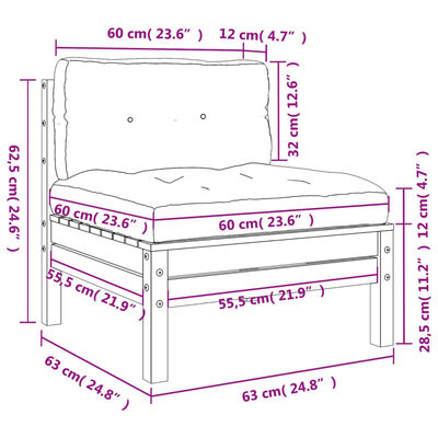 vidaXL Canapé de jardin sans accoudoirs coussins 2 pcs bois massif pin