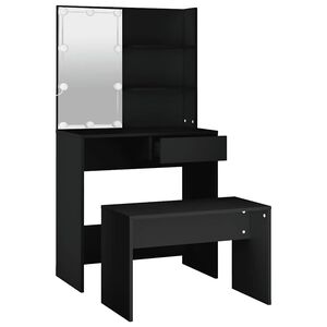 vidaXL Ensemble de coiffeuse avec LED Noir Bois d'ing&eacute;nierie