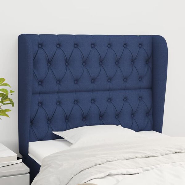 vidaXL T&ecirc;te de lit avec oreilles Bleu 103x23x118/128 cm Tissu