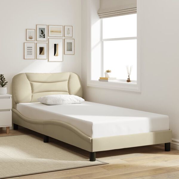 vidaXL Cadre de lit sans matelas Hvar cr&egrave;me 100x200 cm tissu