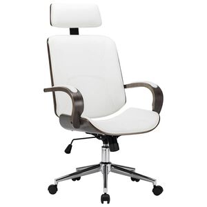 vidaXL Chaise de bureau avec appuie-t&ecirc;te Blanc Similicuir et bois