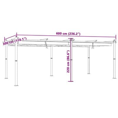 vidaXL Tonnelle avec toit rétractable anthracite 3x6 m aluminium