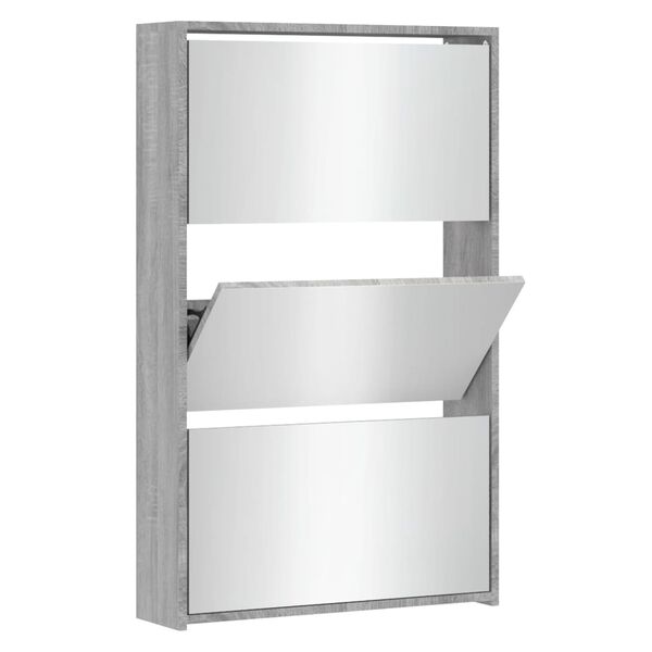 vidaXL Armoire &agrave; chaussures miroir 3 niveaux Sonoma gris 63x17x102,5cm