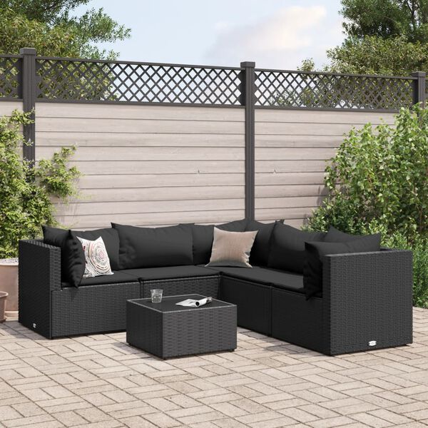 vidaXL Salon de jardin 6 pcs avec coussins Noir Résine tressée