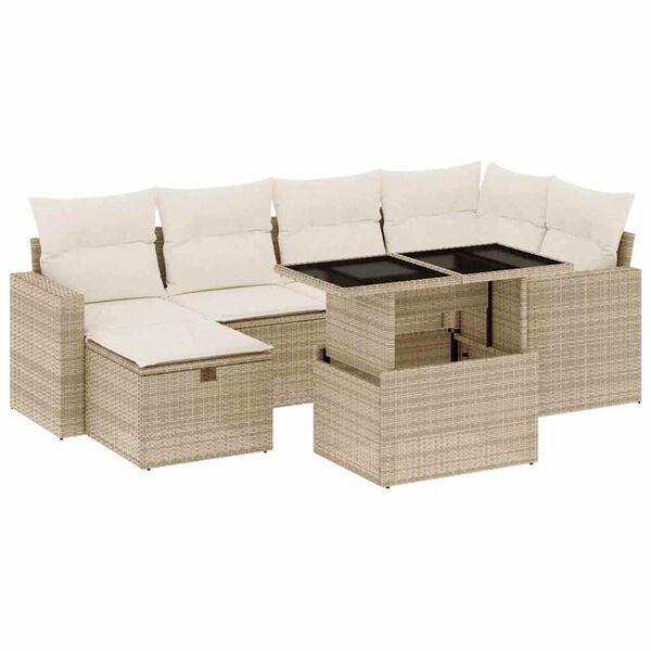vidaXL Salon de jardin avec coussins 7 pcs beige r&eacute;sine tress&eacute;e
