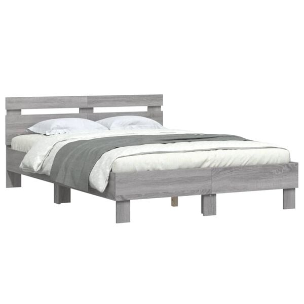 vidaXL Cadre de lit avec LED sans matelas sonoma gris 135x190 cm