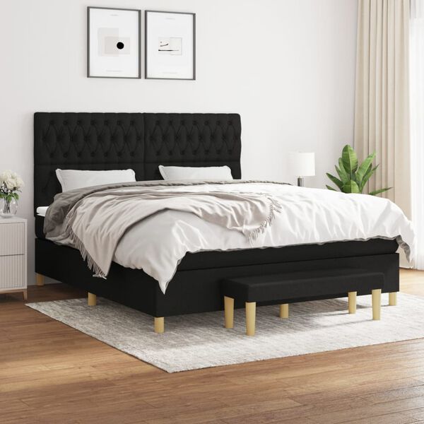 vidaXL Sommier &agrave; lattes de lit avec matelas Noir 180x200 cm Tissu