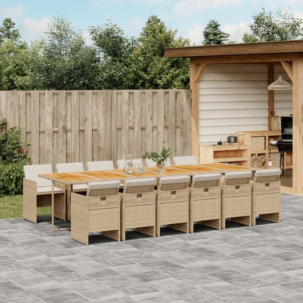 vidaXL Ensemble &agrave; manger de jardin et coussins 13 pcs beige