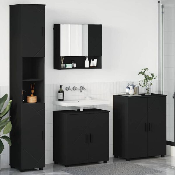 vidaXL Ensemble de mobilier de salle de bain Montage mural 4 pcs Noir