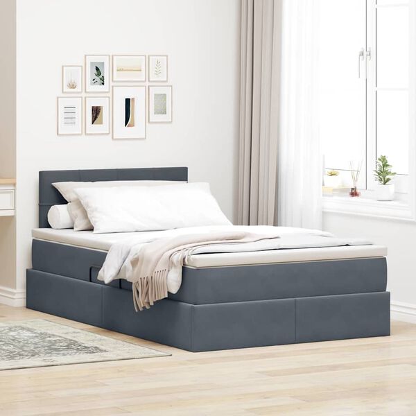 vidaXL Lit de Rangement avec matelas Gris fonc&eacute; 120 x 200 cm Velours