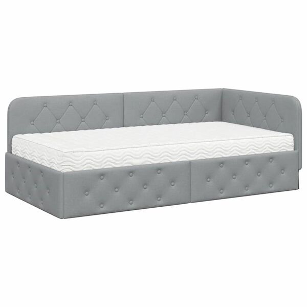 vidaXL Cadre de lit d'angle avec matelas Gris clair 100 x 200 cm tissu