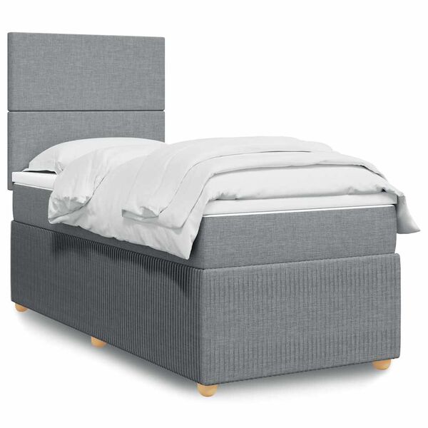 vidaXL Sommier &agrave; lattes de lit avec matelas Gris clair 100x200cm Tissu