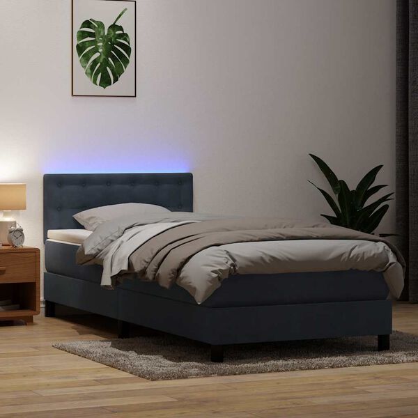 vidaXL Sommier &agrave; lattes de lit et matelas et LED gris fonc&eacute; 80x220 cm velours