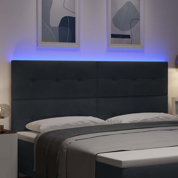 vidaXL T&ecirc;te de lit LED avec des lumi&egrave;res &agrave; LED Gris 200 cm Polyester