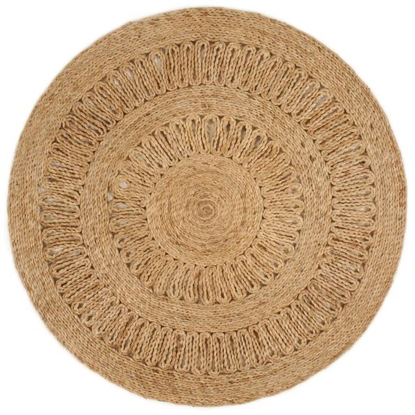 vidaXL Tapis Jute tress&eacute; &agrave; la main 90 cm Rond