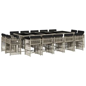 vidaXL Ensemble &agrave; manger de jardin et coussins 15 pcs gris clair rotin