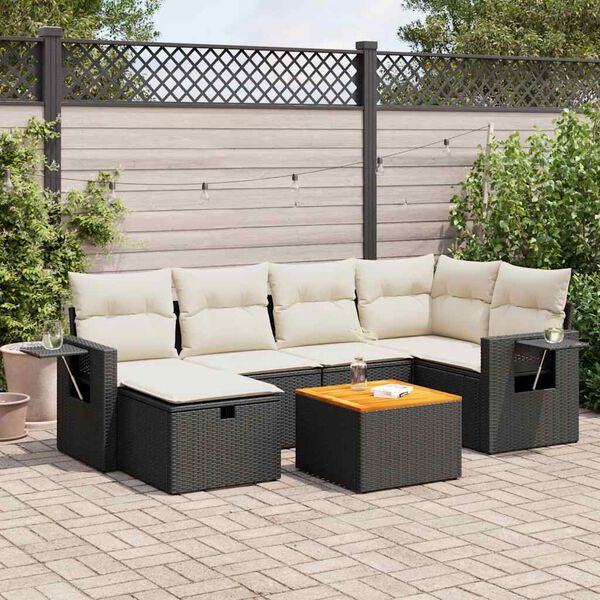 vidaXL Salon de jardin 7 pcs avec coussins noir r&eacute;sine tress&eacute;e