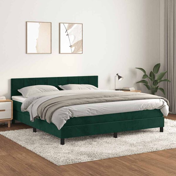 vidaXL Sommier &agrave; lattes de lit et matelas Vert fonc&eacute; 160x200cm Velours