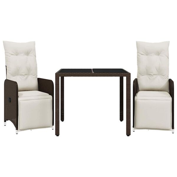 vidaXL Ensemble de bistro de jardin 3 pcs coussins marron poly rotin