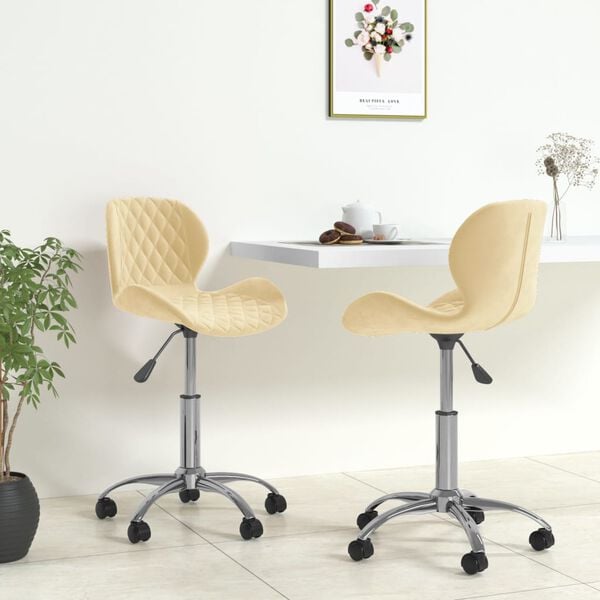 vidaXL Chaises pivotantes &agrave; manger lot de 2 Cr&egrave;me Velours