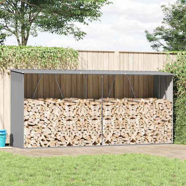 vidaXL Abri de stockage de bois Acier galvanisé 330x84x152 cm Gris