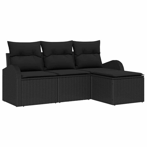 vidaXL Ensemble de Canap&eacute;s avec coussin 4 pcs Noir polyrotin