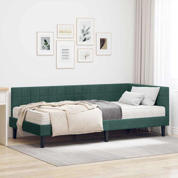 vidaXL Cadre de lit d'angle avec matelas 2 pcs Vert Velours