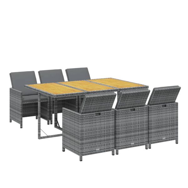 vidaXL Ensemble &agrave; manger de jardin coussins 7pcs R&eacute;sine tress&eacute;e Gris