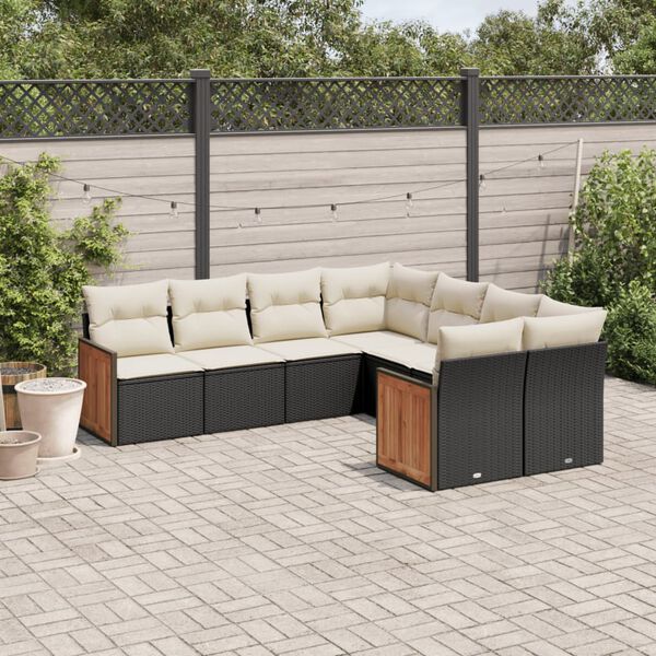 vidaXL Salon de jardin 8 pcs avec coussins noir r&eacute;sine tress&eacute;e