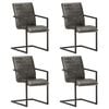 vidaXL Chaises &agrave; manger cantilever lot de 4 gris cuir v&eacute;ritable