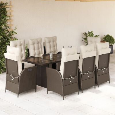 vidaXL Ensemble à manger de jardin et coussins 9 pcs marron poly rotin