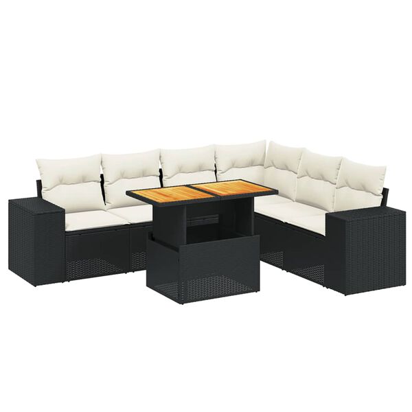 vidaXL Salon de jardin 7 pcs avec coussins noir r&eacute;sine tress&eacute;e
