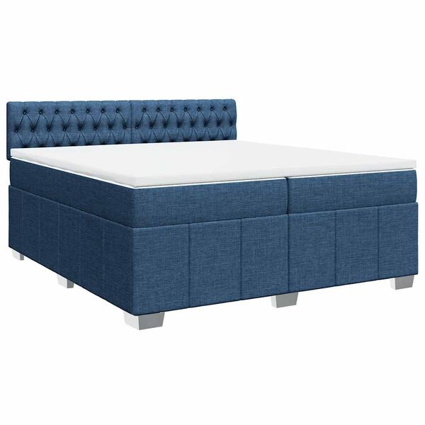 vidaXL Sommier &agrave; lattes de lit avec matelas Bleu 200x200 cm Tissu