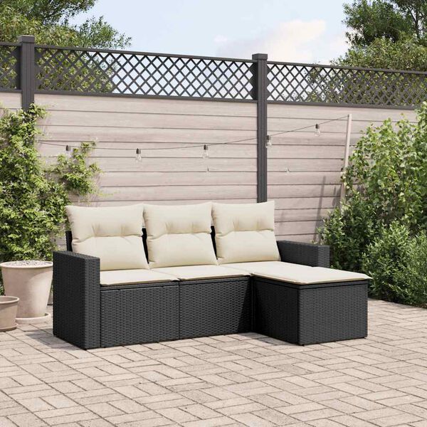 vidaXL Salon de jardin 4 pcs avec coussins noir r&eacute;sine tress&eacute;e