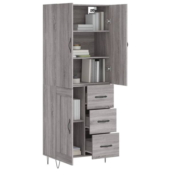 vidaXL Buffet haut Sonoma gris 69,5x34x180 cm Bois d'ing&eacute;nierie