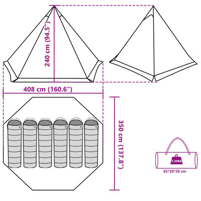 vidaXL Tente familiale tipi 6 personnes gris imperméable