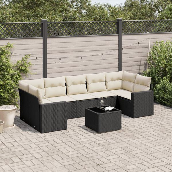 vidaXL Salon de jardin 8 pcs avec coussins noir r&eacute;sine tress&eacute;e