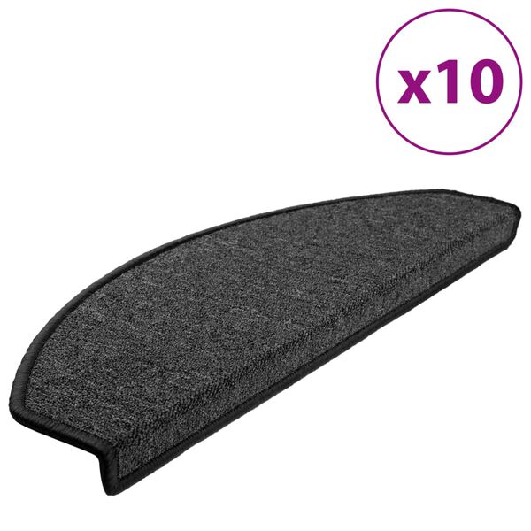 vidaXL Tapis d'escalier 10 pi&egrave;ces 65 x 24 x 4 cm Anthracite Demi-rond Grand