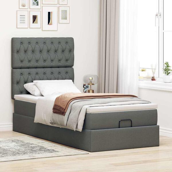 vidaXL Cadre de lit ottoman avec matelas gris fonc&eacute; 90x190 cm tissu