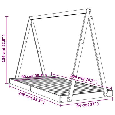 vidaXL Cadre de lit pour enfants noir 90x200 cm bois de pin massif