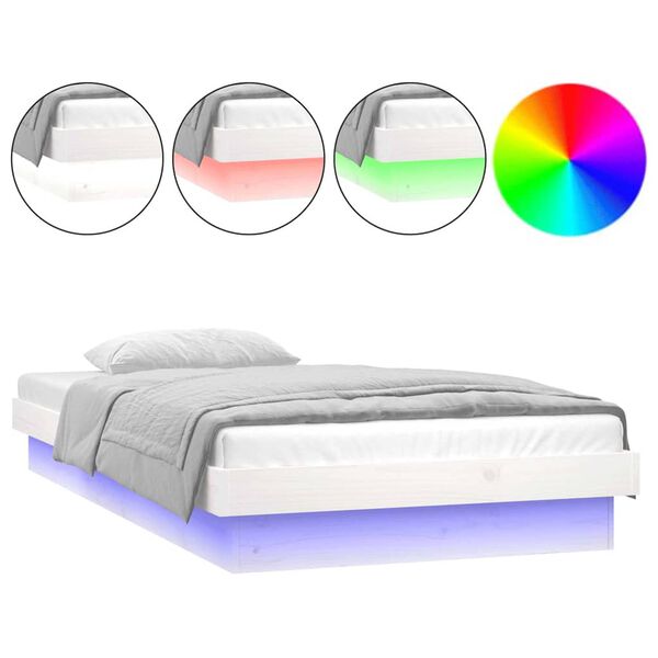 vidaXL Cadre de lit &agrave; LED sans matelas blanc bois massif