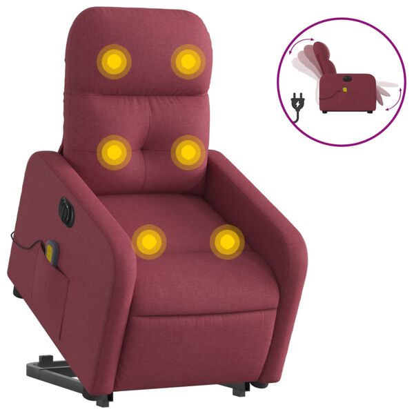 vidaXL Fauteuil inclinable de massage &eacute;lectrique Rouge bordeaux Tissu