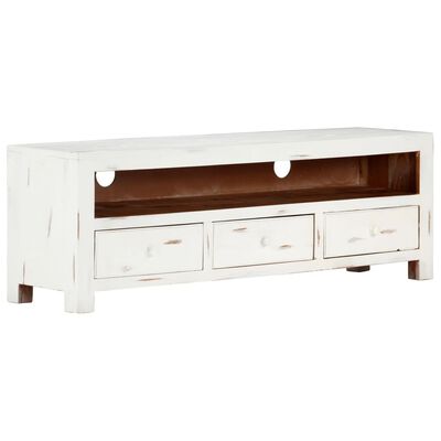 vidaXL Meuble TV Blanc 120x30x40 cm Bois d'acacia massif