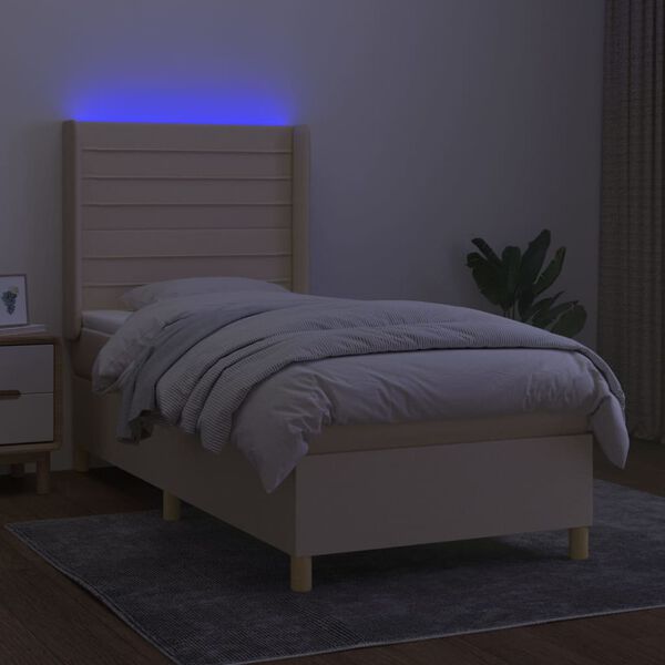 vidaXL Sommier &agrave; lattes de lit matelas et LED Cr&egrave;me 100x200 cm Tissu