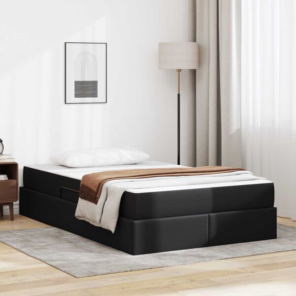 vidaXL Lit avec rangement et matelas avec matelas 2 pcs Noir Cuir