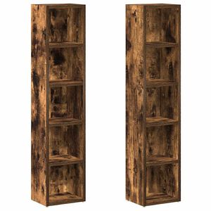 vidaXL Armoires &agrave; CD 2 pcs Ch&ecirc;ne fum&eacute; 21x16x93,5 cm Bois d'ing&eacute;nierie