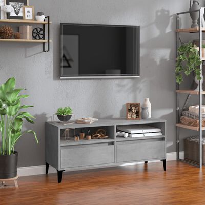 vidaXL Meuble TV gris béton 100x34,5x44,5 cm bois d'ingénierie