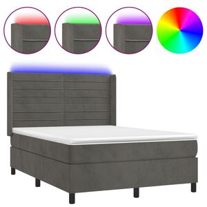 vidaXL Sommier &agrave; lattes de lit matelas et LED Gris fonc&eacute; 140x190 cm