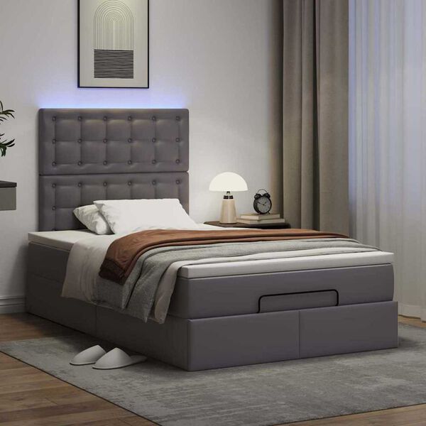 VidaXL Cadre de lit ottoman avec matelas gris 120x190 cm similicuir
