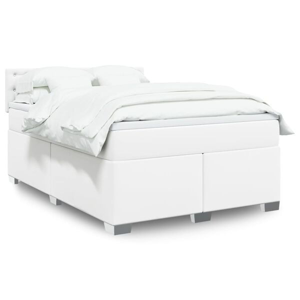 vidaXL Sommier &agrave; lattes de lit avec matelas Blanc 140x190cm Similicuir